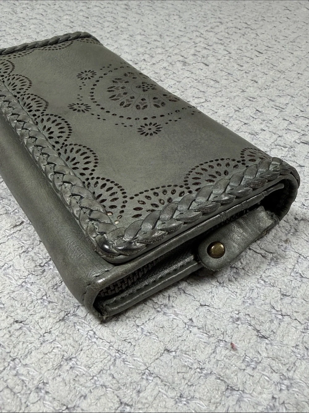 Vintage Leather Embellished Leather Wallet Green Mandala Braided